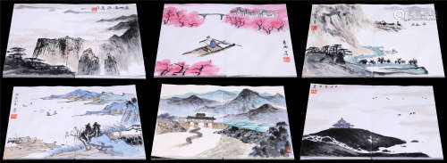 SIX PAGES OF CHINESE ABLUM PAINTING OF LANDSCAPE