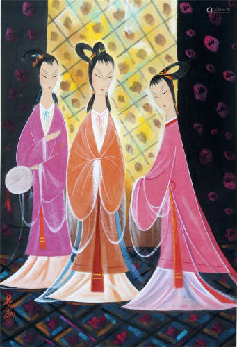 CHINESE SCROLL PAINTING OF THREE BEAUTIES