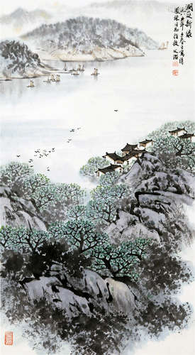 CHINESE SCROLL PAINTING OF LAKEVIEWS WITH PUBLICATION