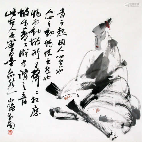 CHINESE SCROLL PAINTING OF SEATED MAN