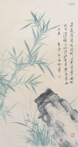 CHINESE SCROLL PAINTING OF BAMBOO AND ROCK
