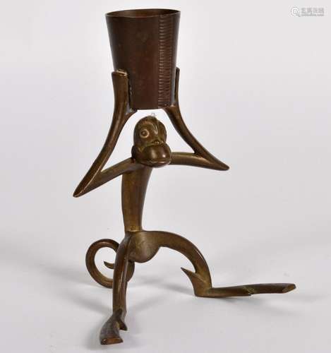 Karl Hagenauer Bronze Monkey Candlestick