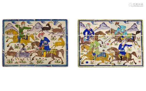 2 Framed Groupings of Ghajar Persian Tiles