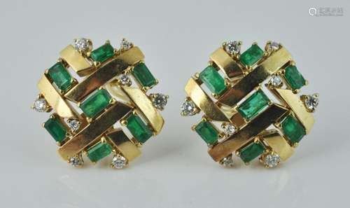 Vintage Emerald, Gold & Diamond Clip Earrings