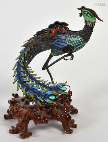 Chinese Silver Enameled Bird Figurine