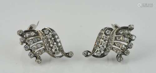 Diamond & 800 Silver Retro Pierced Earrings