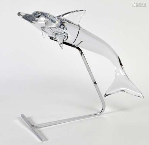 Daum Crystal Leaping Dolphin with Stand