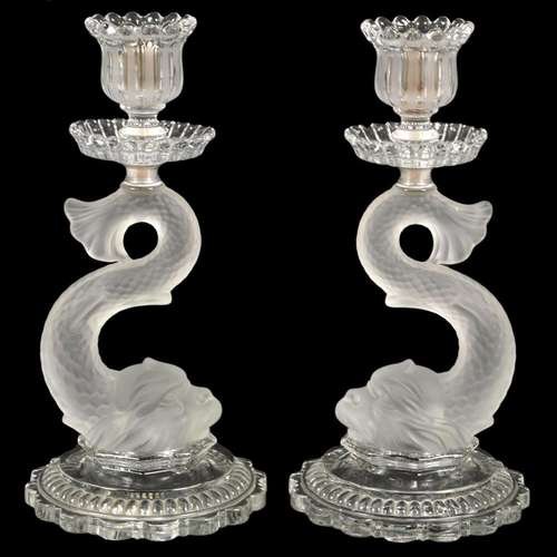 Pr. Baccarat Crystal Dolphin Candlesticks