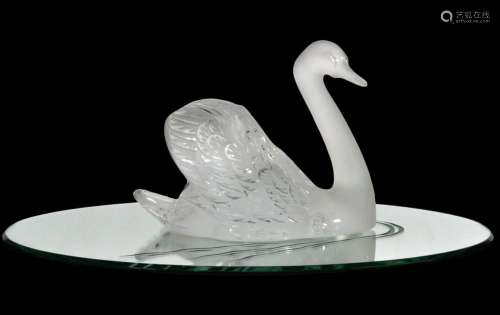 Lalique Swan, Head Up, on Mirror Plateau