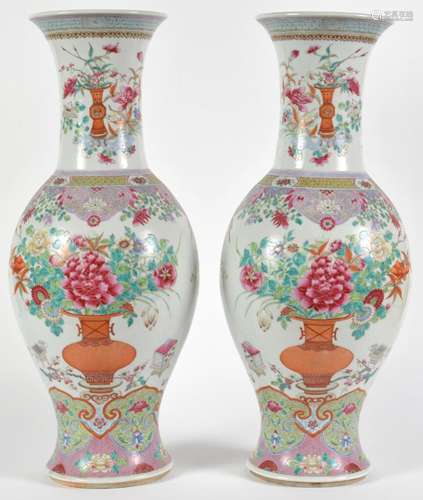 Large Pair of Chinese Porcelain Vases Qing Dynasty