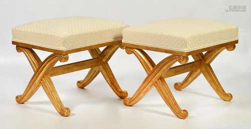 Pr. French Regency Upholstered Gilt Stools