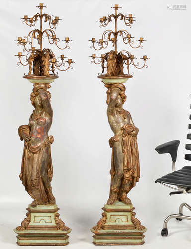 Pr. Large 19/20th Italian Figural Candelabras