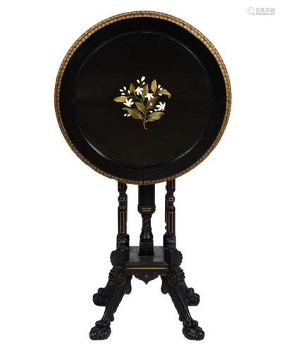 Victorian Ebonized Wood Table with Pietra Dura Top