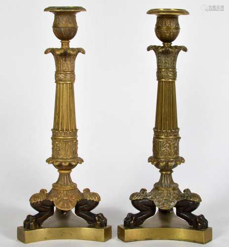 Pr. 19th C. Empire Bronze Candlesticks