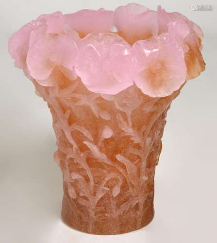 Daum Crystal Pate de Verre Hibiscus Vase