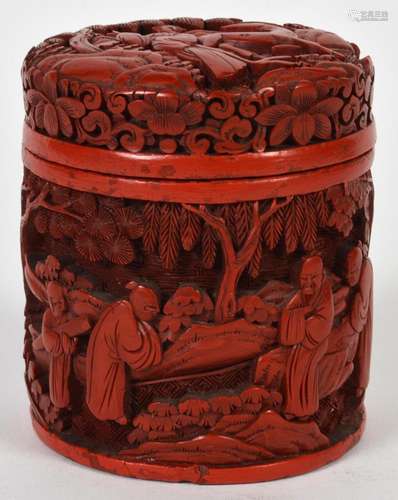 Chinese Red Lacquer Carved Cinnabar Box