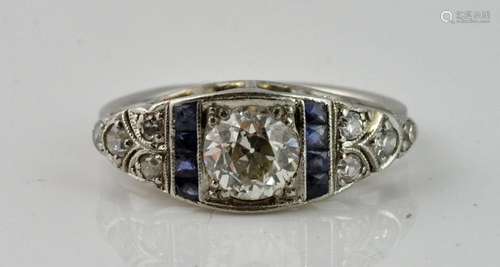 Art Deco Diamond & Sapphire Platinum Ring