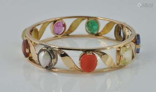 14Kt. Gold Bangle with Precious Stones