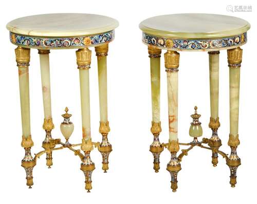 Pr. Onyx & Champleve Bronze Mounted Tables