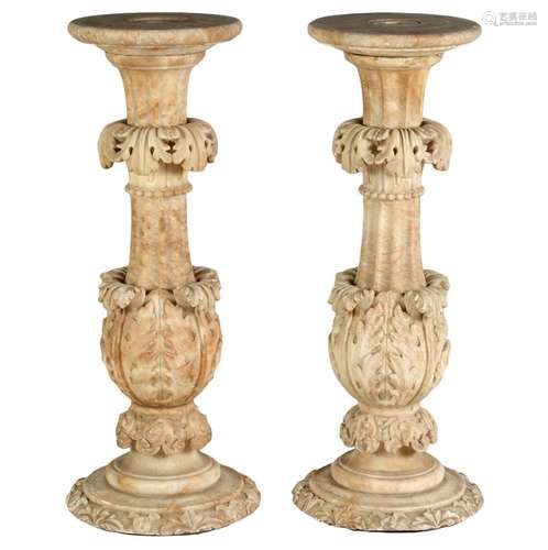 Pr. Late 19th C. White Onyx Decorative Pedestals