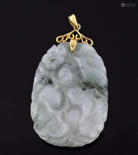 Chinese Carved Jade Pendant on 14Kt. Gold Mount