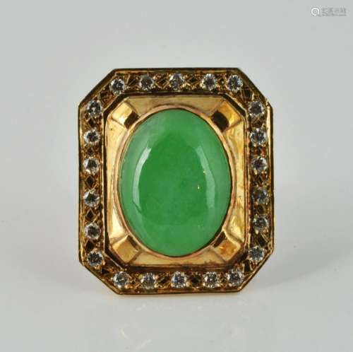 Jade, Diamond & Gold Contemporary Ring