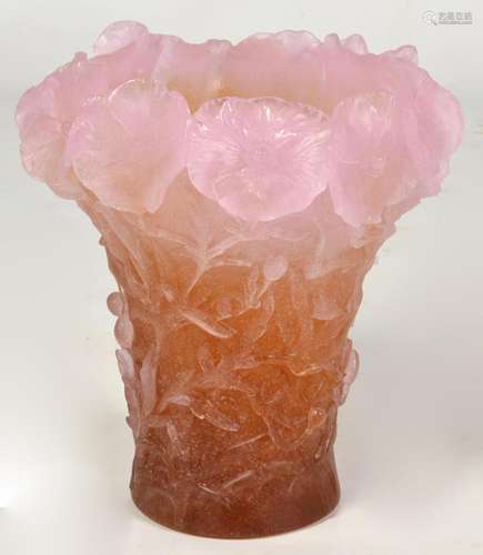 Daum Crystal Pate de Verre Hibiscus Vase