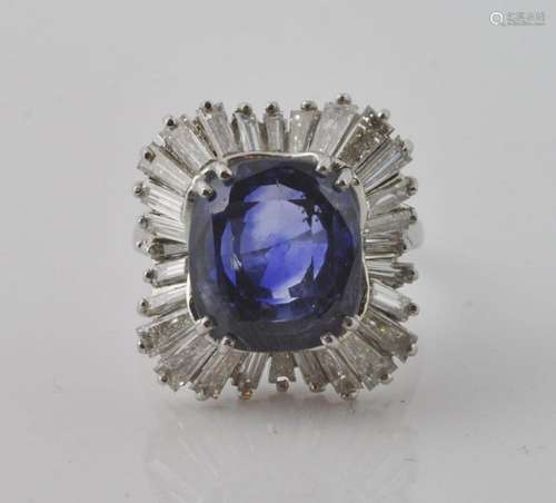 GIA Certified 14.42 Ct. Sapphire and Diamond Ring