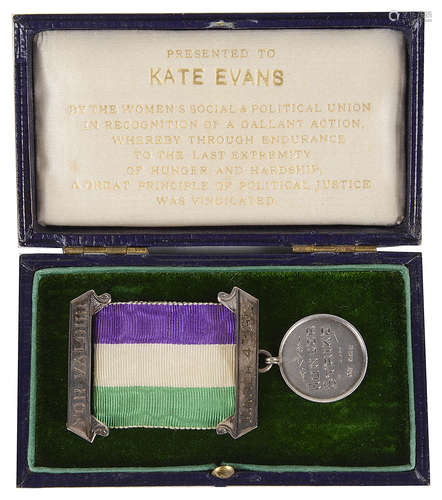 A rare silver suffragette Hunger Strike medal & archive re Kate Evans