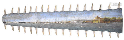 A late 19th c. hand painted sawfish rostrum