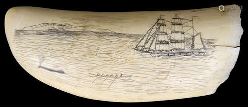 A 19th c. scrimshawed-decorated whale's tooth