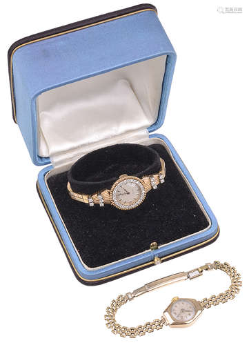 A 18k gold Cyma ladies wristwatch with diamond bezel(2)