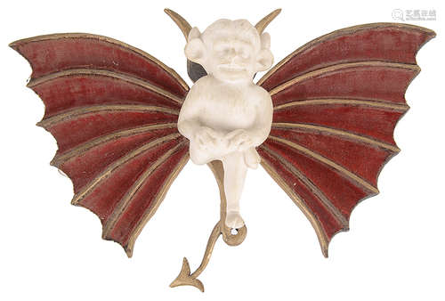 W.H. Goss china devil mounted on carved wooden bat wings;one other(2)