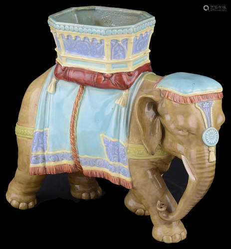 A Royal Worcester majolica glazed vase modelled as an elephant