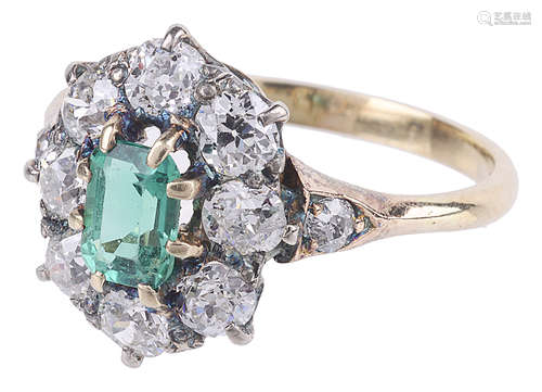 An attractive early Vict. emerald and diamond set cluster ring