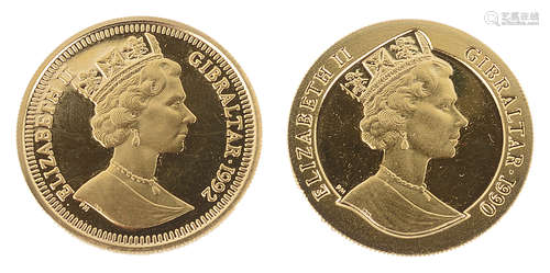 Two gold Gibraltar commemorative coins(2)