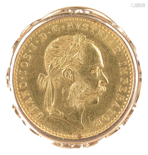 An Austrian gold ducat coin in gold ring mount