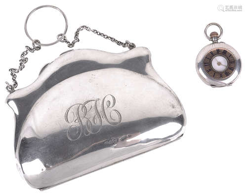 A George V ladies silver purse and a ladies silver pocket watch(2)