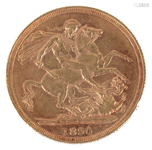 A Queen Victoria 1890 rose gold full sovereign