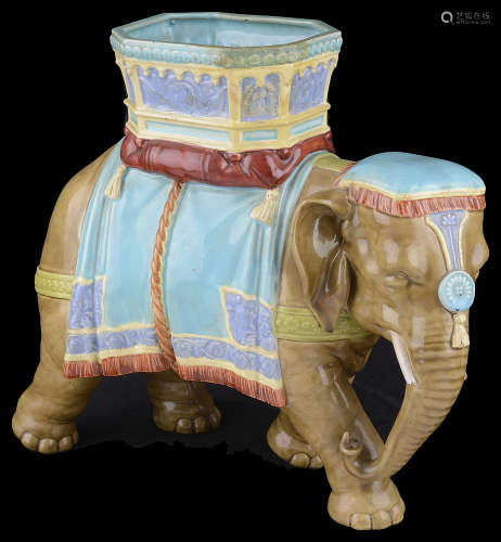 Another similar Royal Worcester majolica glazed elephant