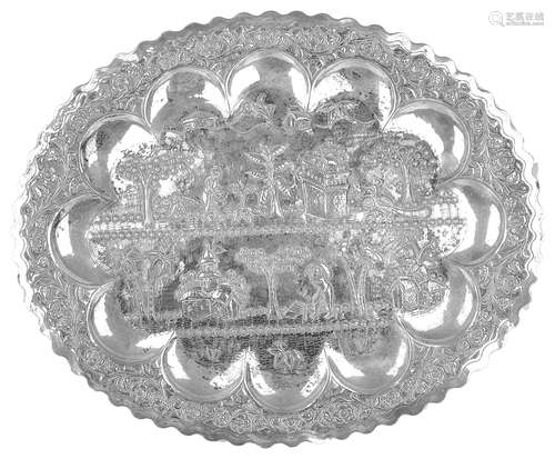 An Indian white metal tray