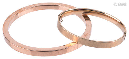 An Edwardian rose gold slave bangle of hollow square section(2)