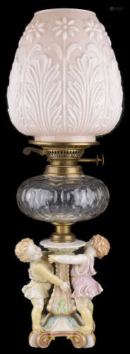 A Vict. oil lamp with Royal Worcester base