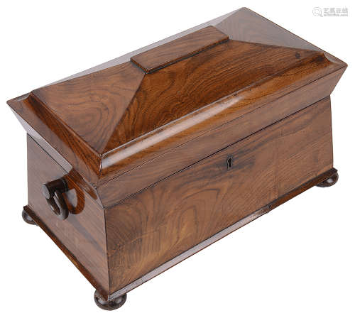 A Vict. rosewood sarcophagus tea caddy,