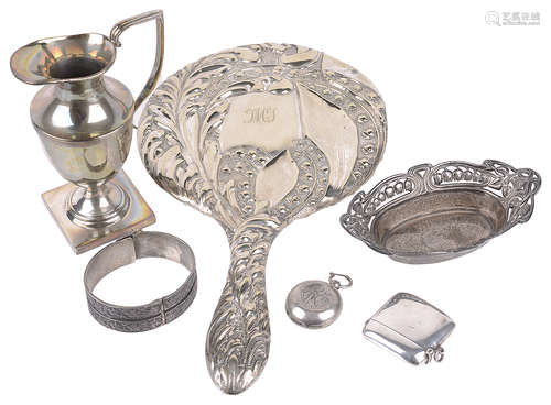 Collection of silver, jug, bon-bon dish, sovereign case, vesta case(6)