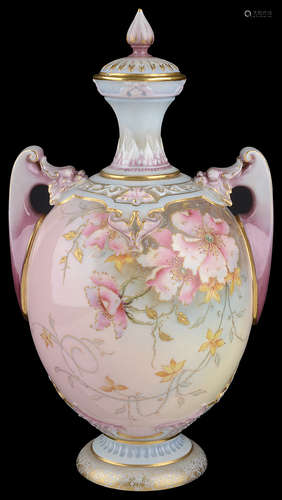 A Royal Worcester twin handled vase and cover