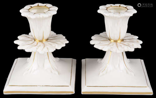 Graingers Worcester glazed parianware dwarf candlesticks, 19th c. (2)