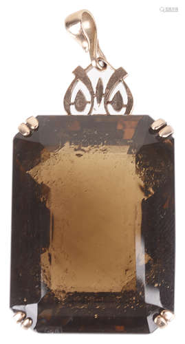 A very large Continental rectangular cut smoky quartz pendant