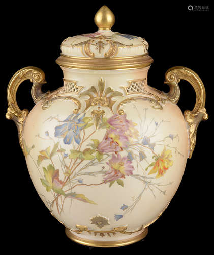 A Royal Worcester blush ivory jar and cover, circa 1890