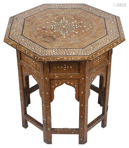 A Moroccan inlaid hardwood occasional table, 20th c.
